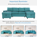 Convertible U-shaped Sectional Sofa with Storage Chaise Lounges & USB Ports, Teal, Twill Polyester, 103.9'