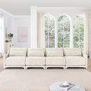Elegant Four-Seater Chenille Sofa with Lumbar Pillow, Ergonomic Design, Solid Wood Frame, Beige