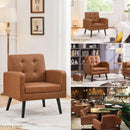 Brown PU Leather Midcentury Upholstered Ergonomic Armchair