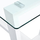 Glass Dining Table Large Modern Minimalist Rectangular for 6-8 with 0.4' Tempered Glass Tabletop and white MDF Trapezoid Bracket,For Kitchen Dining Living Meeting Room Banquet Hall F-1550