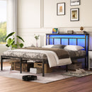 Bed Frame With Storage Headboard With USB C, Type C And LED Light