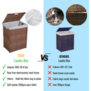 Laundry Hamper With Lid PE Rattan Powder Coating Frame Clothes Hampers with 02 Removable Bags, 100L, Brown Color