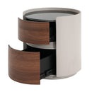 Italian Retro Double Storage Round Side Table, Gray Brown MDF with Tempered Glass Top, Compact Size