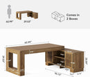 Brown 63 Inch Long L Shaped Desk With Sliding Cabinets