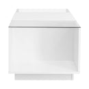 U-Can Led Coffee Table, Modern Center Table with High-Gloss Finish and Glass Tabletop, Coffee Table with Open Storage Compartment and 2 Hidden Drawers  for Living Room