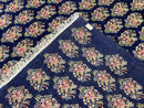 Persian Rug 9x12, Authentic Hand Knotted Carpet, Repeated Floral Motif Garden of Eden, Navy Blue Wool Rug 9 x 12, Semi Antique Kirman Rug