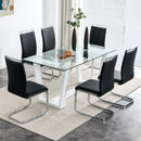 Glass Dining Table Large Modern Minimalist Rectangular for 6-8 with 0.4' Tempered Glass Tabletop and white MDF Trapezoid Bracket,For Kitchen Dining Living Meeting Room Banquet Hall F-1550