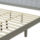 Mid-Century Solid Wood Platform Bed with Upholstered Headboard in Grey Fabric, King Size