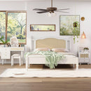 3 Pieces Bedroom Set with Queen Size Wooden Bed Frame, 1 Vintage  Nightstand and 1 Makeup Vanity Set with Stool,White