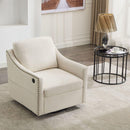 cream white fabric swivel rotating accent chair with USB and magazine book for living room and hotel bed room