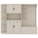 Multifunctional left-right combination hall cabinet (can be used separately) with storage and 4 hooks, storage cabinet/ hall tree 2 in 1 for living room, kitchen and hallway,antique Beige
