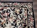 Wool Needlepoint Rug 9x12, William Morris Vintage Chinese Needlepoint Carpet 9 x 12, Handwoven, Allover Floral Area Rug, Black Light Green