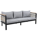 Outdoor Sectional Sofa Set 5-Person Patio Seating Group with Cushions and Coffee Table, Grey, Steel & Acacia Wood