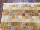 4x6 Tibetan Rug, Modern Abstract Handmade Area Rug, Checkerboard Pattern, Neutral Ivory Gold Tan Colors, Soft Pile, Mid Sized Rug, Nepali
