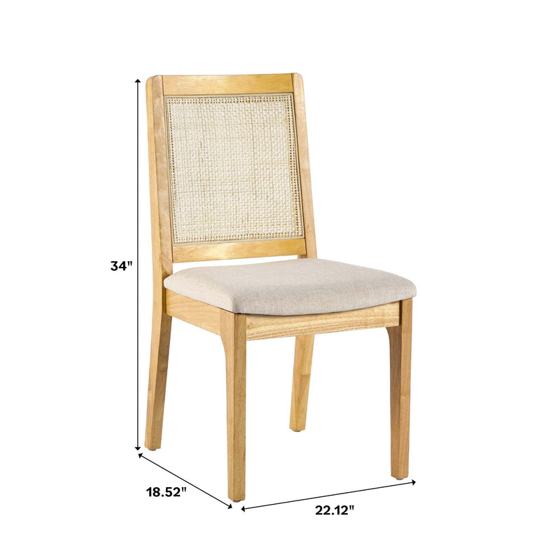 Catalina Solid Wood Dining Chair with Rattan Inset Back, Set of 2