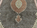 Persian Tabriz Rug 7x10, Very Fine 330 KPSI 50 Raj, Black and Beige, Handmade Wool Vintage Persian Carpet