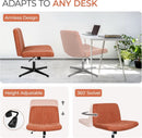 Cross Legged Office Desk Chair Brown Fabric Adjustable