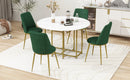 TOPMAX Space-Saving 5-Piece Extendable Kitchen Dining Table Set for Small Spaces - Round Faux Marble Top with Golden Frame, 4 Upholstered Chairs, Compact Foldable Design,White+Green