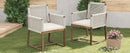 Outdoor Dining Chairs Set of 2, Acacia Wood Patio Armchair with Rope Design Back and Arms and Washable Cushion,for Backyard, Poolside, Garden,White