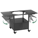 Outdoor Grill Table for Big Green Egg Style BBQ, Metal Grill Cart with 2 Folding Panels, Black Metal, 59.3 x 27.6 x 31 Inches