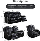 Black Leather Power Recliner Sofa Set With USB Ports