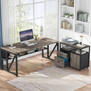 L Shaped Desk With Drawer Cabinet And Lateral File Cabinet 63 Inch Gray