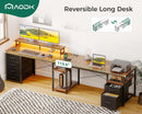 66 Inch L Shaped Desk With LED Lights And Power Outlet