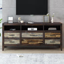Retro Distressed Wooden TV Stand for TVs up to 65 Inches, Entertainment Center Media Console with 6 Drawers and 3 Shelves for Living room, Brown