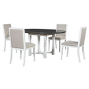 TREXM 5-Piece Extendable Dining Table Set for 4, Round Dining Table for 4 with Upholstered Chairs, Farmhouse Kitchen Table Set with Removable Leaf for Dining Room and Kitchen (Grey+White)