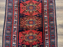 Antique Caucasian Seychour Rug 3.7 x 5.5, Collectible Oriental Carpet, Navy Blue and Red, Fine Kuba Rug, Vintage Rug, Wool Hand Knotted Rug