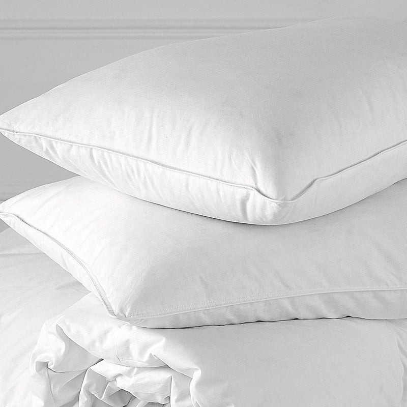 Three Chamber Goose Down Bed Pillow, 100% Cotton, White