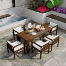 TREXM 7-Piece Patio Dining Table Set for 6, Outdoor Furniture Sets with 72.8' Rectangle Table, Patio Table and Chairs Set with Removable Cushions for Backyard, Garden, Poolside (Mocha + Beige Cushion)
