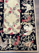 Small Vintage Hooked Rug, Roosters, Handmade, Wool