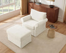 Beige Chenille Contemporary Ottoman Reading Chair Set