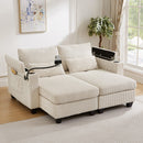 Convertible Chaise Lounge 63' Loveseat Sofa Bed with USB Ports, Cup Holders, Phone Holder, Storage, Beige Corduroy