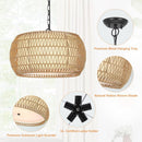 Rattan Farmhouse 5 Light Chandelier With Fabric Shade