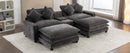 Modern Chenille Upholstered Sectional Sofa with Ottomans, USB Ports, Cup Holders, and Storage in Grey