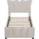 Twin Size Upholstered Platform Bed Velvet Upholstered Bed, Beige