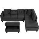 Modern Sectional Sofa with Storage Ottoman, L-Shape Couch with 2 Pillows and Cup Holders, Black Velvet, 105'