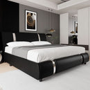 Queen Faux Leather Bed Frame With Adjustable Headboard
