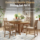 TOPMAX Rustic 5-Piece Extendable Dining Table Set Round Trestle Table and 4 Cross Back Dining Chairs for Kitchen, Dining Room, Brown
