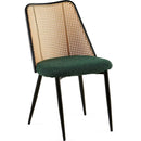 Green Rattan Dining Chairs Set of 4,Boucle Chairs with Natural Cane Back, Upholstered Dining Room Kitchen Chair for Dining Room Kitchen, Living Room