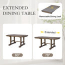 6-Piece Dining Table Set, 60inch to 78inch Extendable Wood Dining Table with Removable Leaf, Kitchen Table Set with 4 Upholstered Side Chair and Bench, Dining Table Set for 6 (Brown)