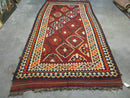 5' X 10' Antique Turkish Kilim Handmade Flat Weave Wool Rug Red Colorful Veg Dye Bohemian Boho Chic Tribal Style And Design
