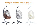 Indoor Outdoor Egg Swing Chair with Stand, Patio Grey Wicker Rattan Hanging Chair with Rope Back, Cushion,Cover,All Weather Foldable Hammock Chair for Bedroom, Porch, Garden