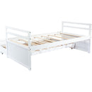 Twin Size Bed with Headboard, Footboard, Trundle and Three Storage Drawers, Twin Size Pine Wood Bed with Headboard, Footboard,White