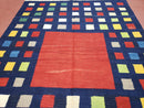 Turkish Kilim Rug 5x7 - 6x8, Checkerboard Kilim Carpet, Area Rug, New Playroom Rug, Colorful Multicolor Rug for Nursery Room, Dark Blue Red
