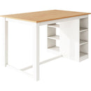 TOPMAX 60'Lx30'W Solid Wood Farmhouse Counter Height Dining Table Set with 3-Tier Storage Shelves, Upholstered Dining Chairs for 4, 5-Piece, White (OLD SKU: SP000041AAK)
