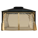 TREXM 10'x12' Hardtop Outdoor Gazebo, Heavy Duty Double Roof Patio Gazebo with Aluminum Frame, Double-Layer Side Walls Mosquito Netting & Privacy Curtains for Patio, Garden, Backyard (Beige)