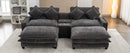 Modern Chenille Upholstered Sectional Sofa with Ottomans, USB Ports, Cup Holders, and Storage in Grey